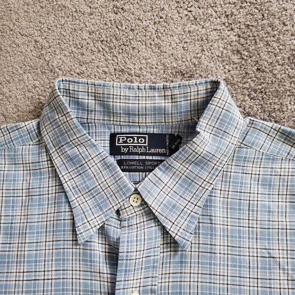 Polo Ralph Lauren Shirt Mens Extra Large Blue Button Up Plaid Linen Lowell Sport - Picture 4 of 14